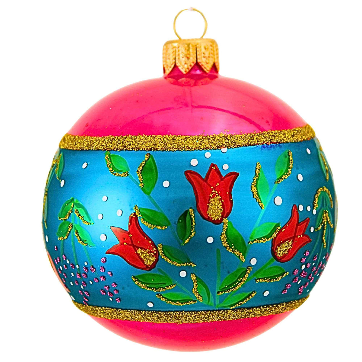 Metzler Bros. Vivd Pink Bauble With Floral Design - - SBKGifts.com