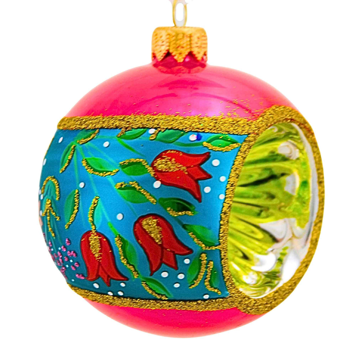 Metzler Bros. Vivd Pink Bauble With Floral Design - - SBKGifts.com
