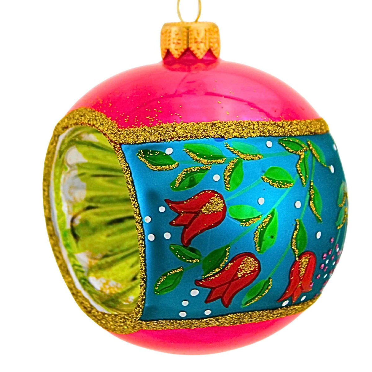 Metzler Bros. Vivd Pink Bauble With Floral Design - - SBKGifts.com