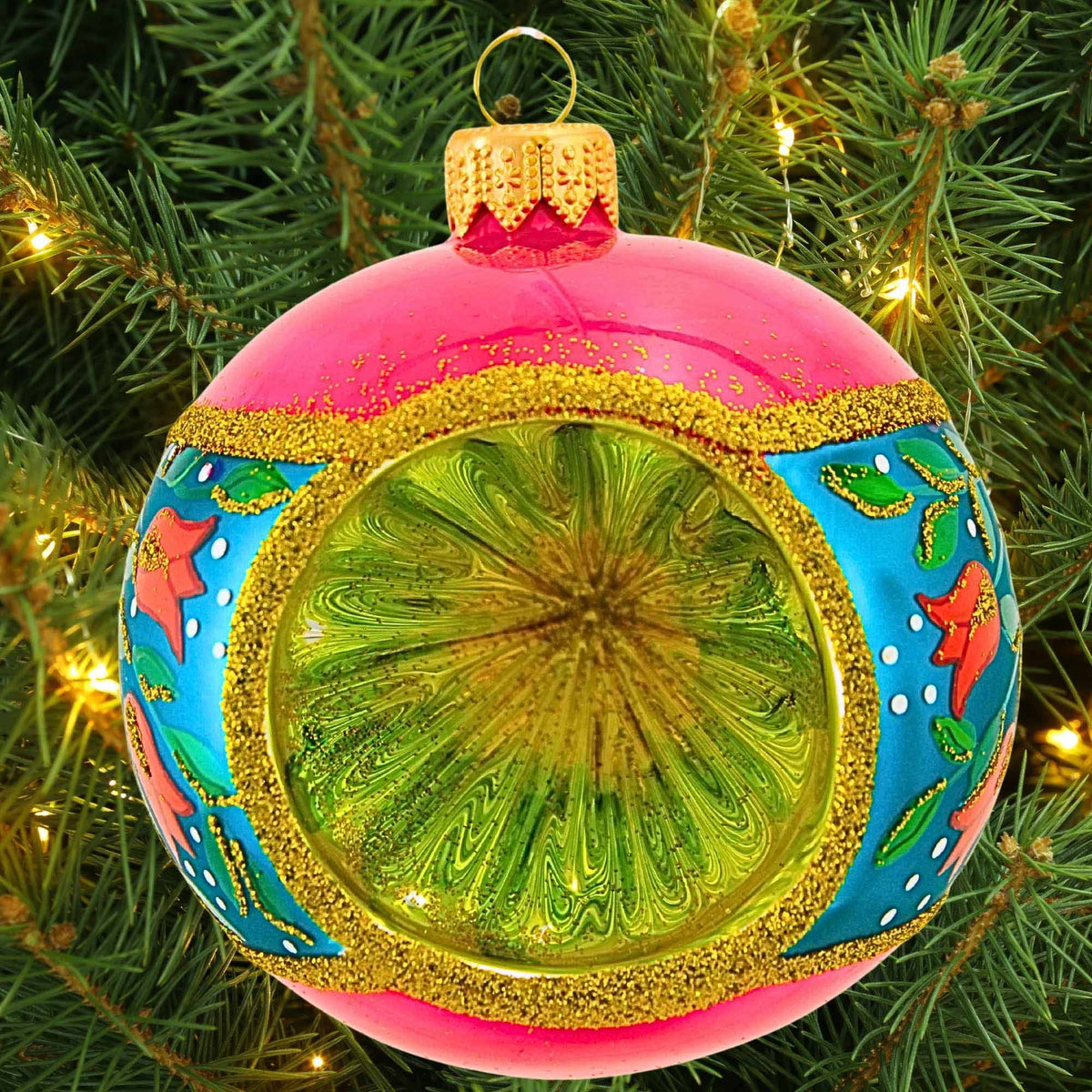 Metzler Bros. Vivd Pink Bauble With Floral Design - - SBKGifts.com