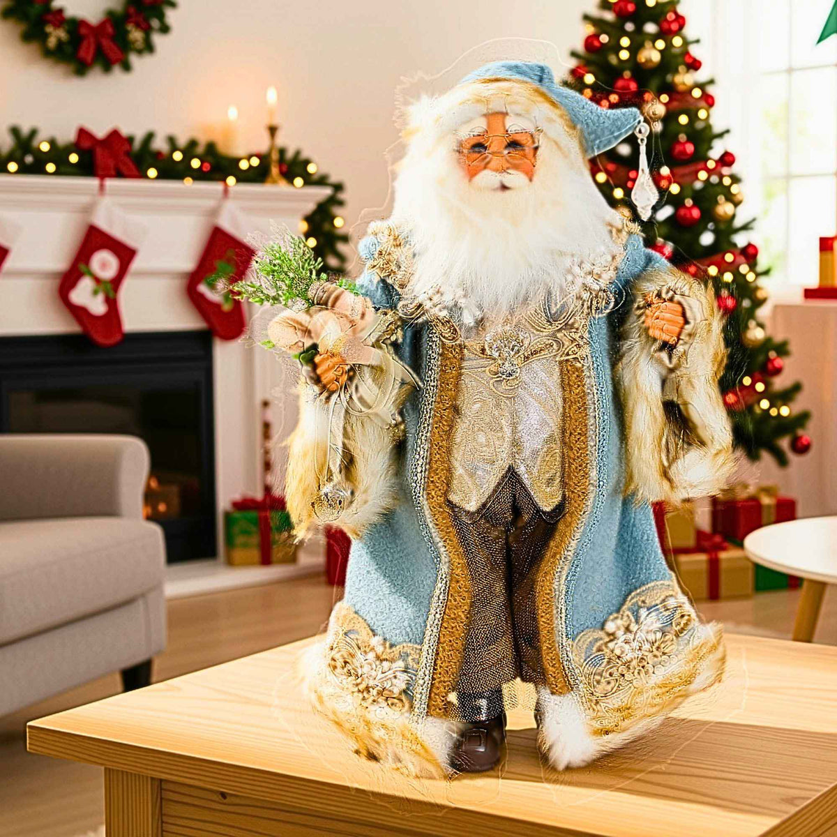 Karen Didion Tiffany Blue Santa - - SBKGifts.com