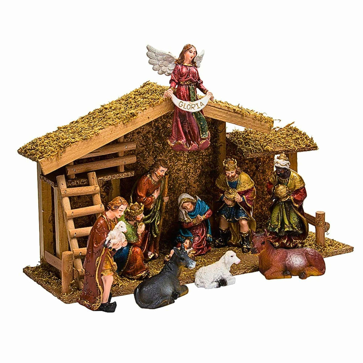 67476 Nativity Set With Wooden Stable, 12-Piece Set N1005