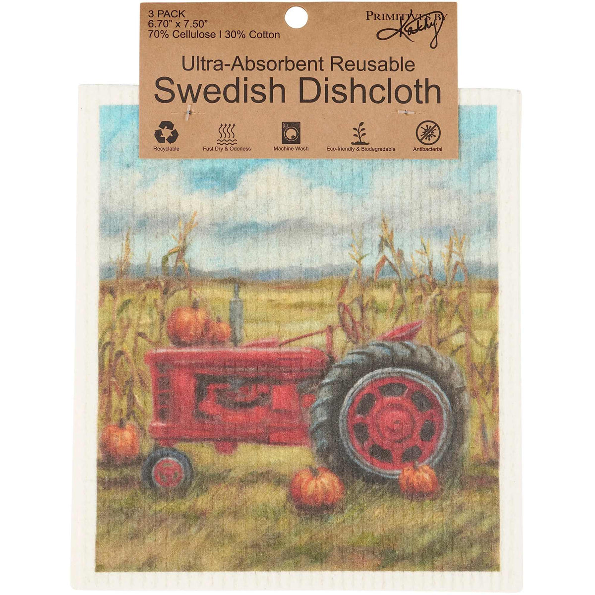 Primitives By Kathy Fall Farm Swedish Dishcloth Set - - SBKGifts.com