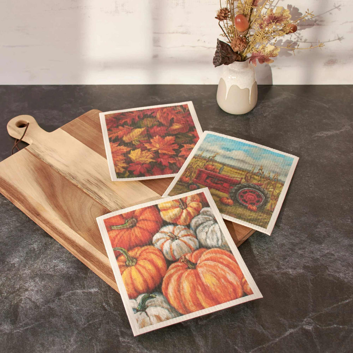 Primitives By Kathy Fall Farm Swedish Dishcloth Set - - SBKGifts.com