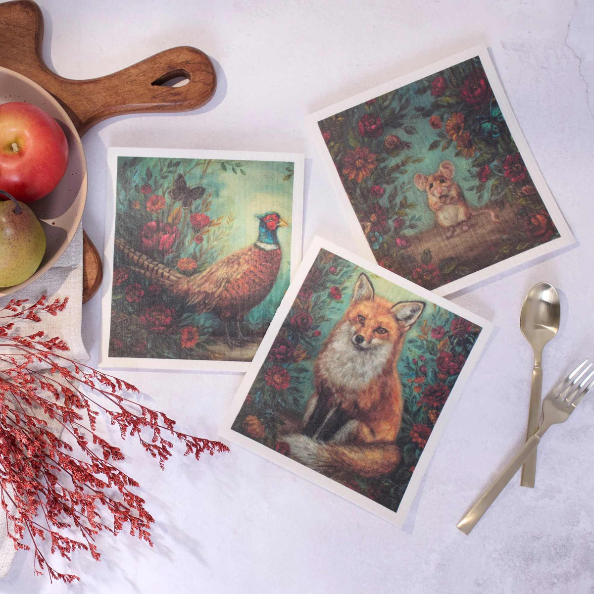 Primitives By Kathy Fall Woodland Swedish Cloth Set - - SBKGifts.com