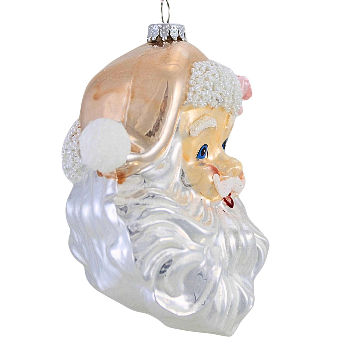 Kurt S. Adler Pink & Silver Santa Head - - SBKGifts.com