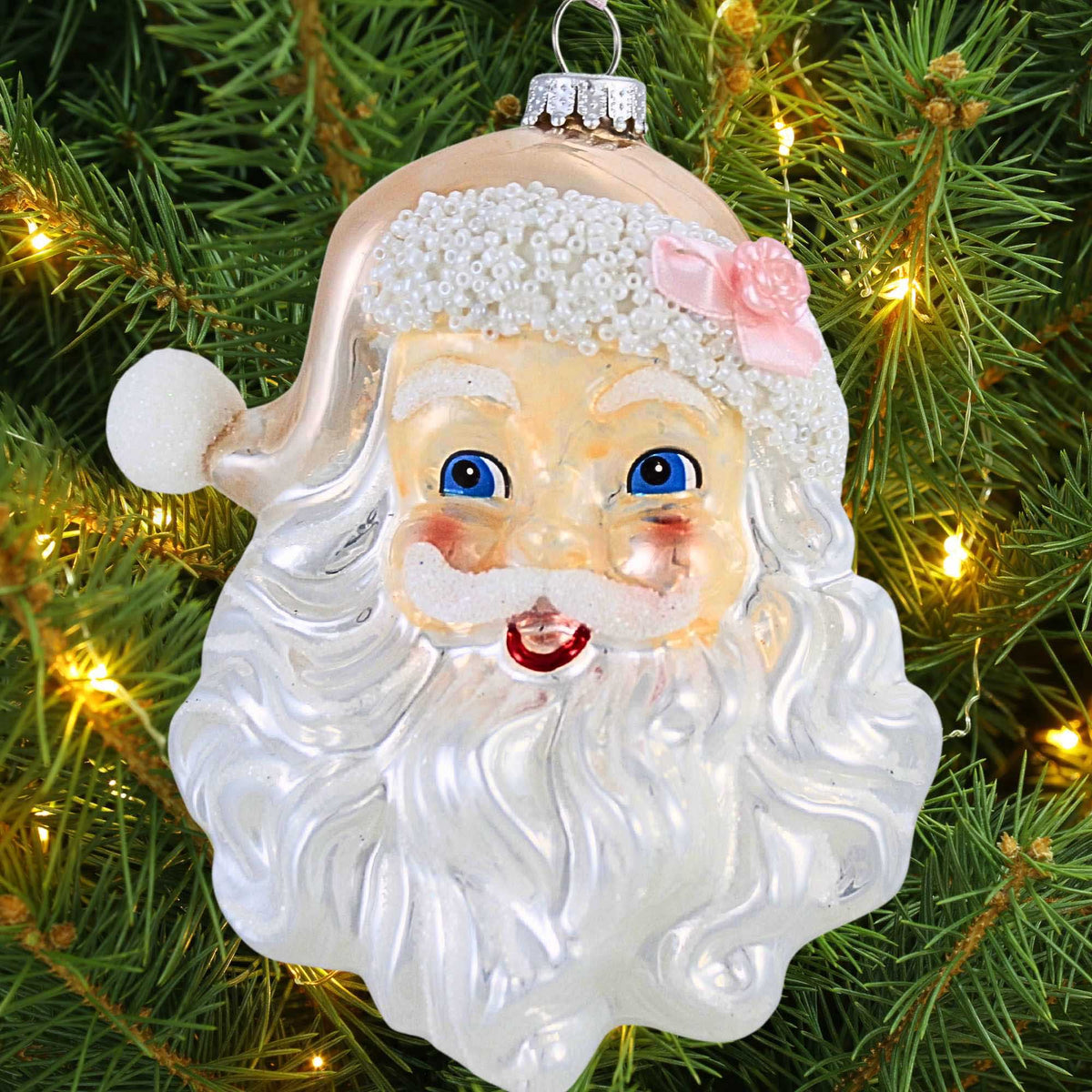Kurt S. Adler Pink & Silver Santa Head - - SBKGifts.com