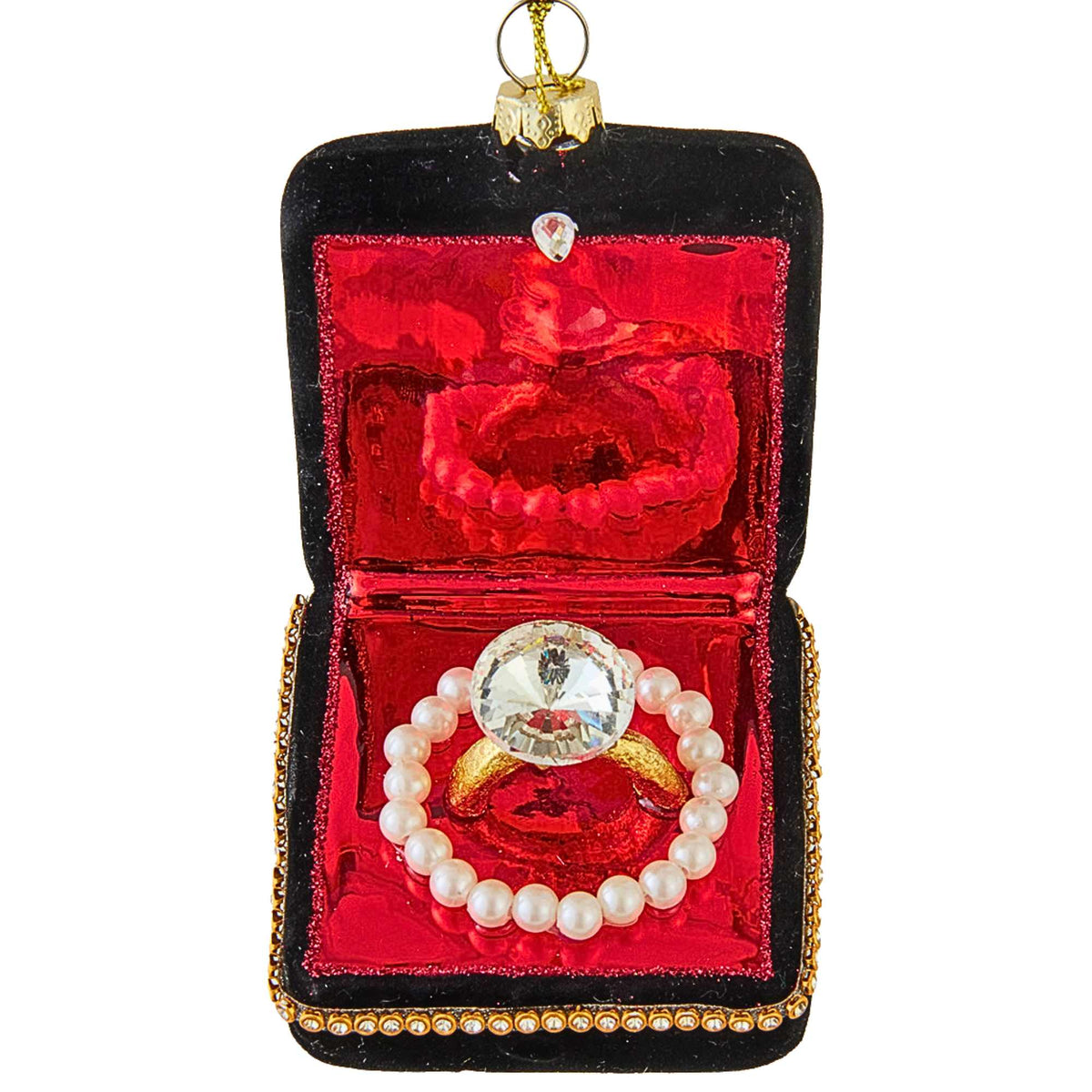 67527 Jewel Box W/Faux Diamond Ring Ornament J9055