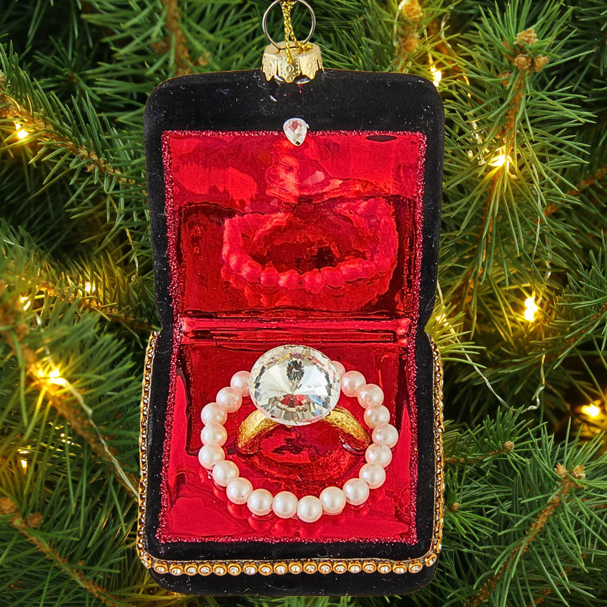 Kurt S. Adler Jewel Box W/Faux Diamond Ring Ornament - - SBKGifts.com
