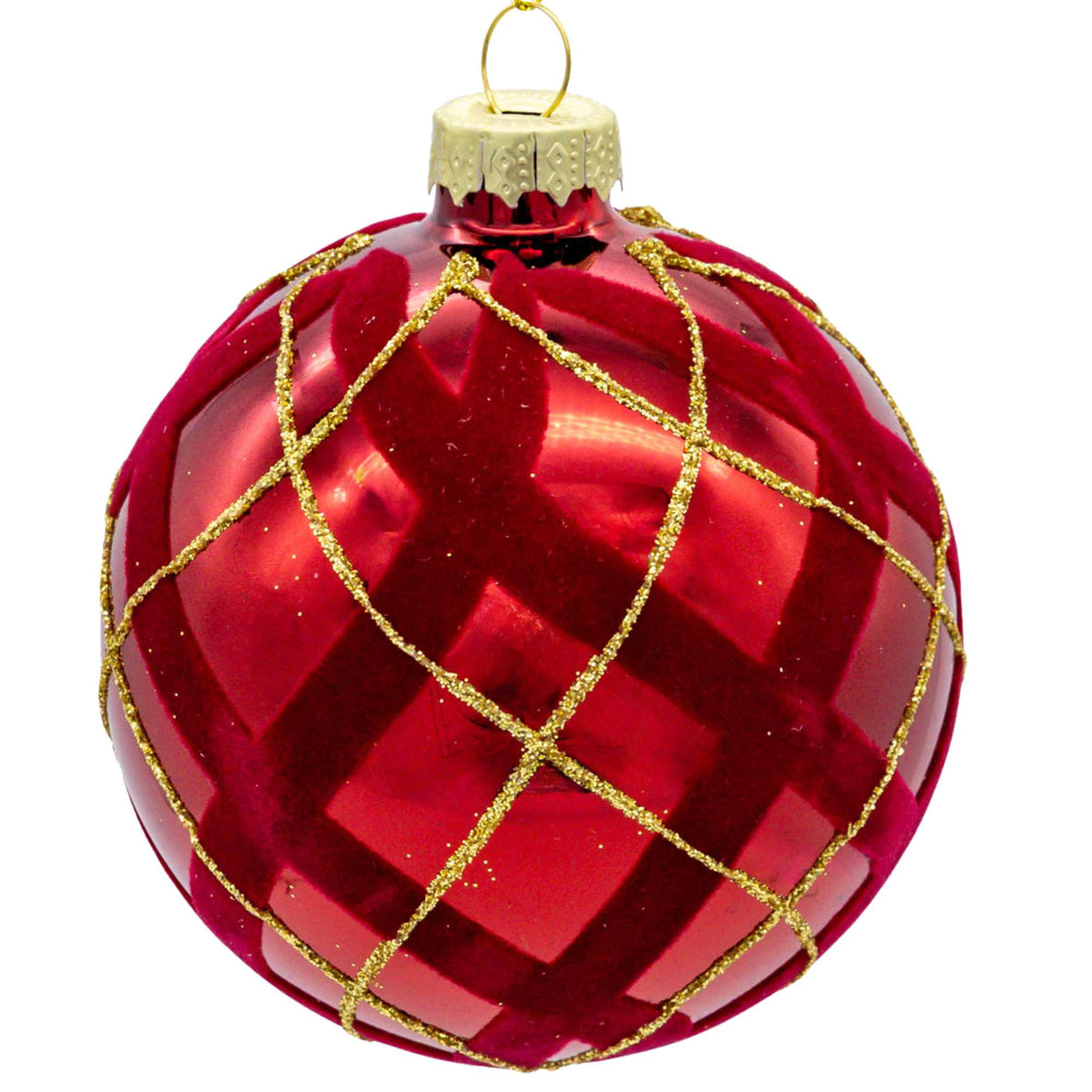 Kurt S. Adler Flocked Red With Gold Glittered Design Ball Ornaments, St/6 - - SBKGifts.com