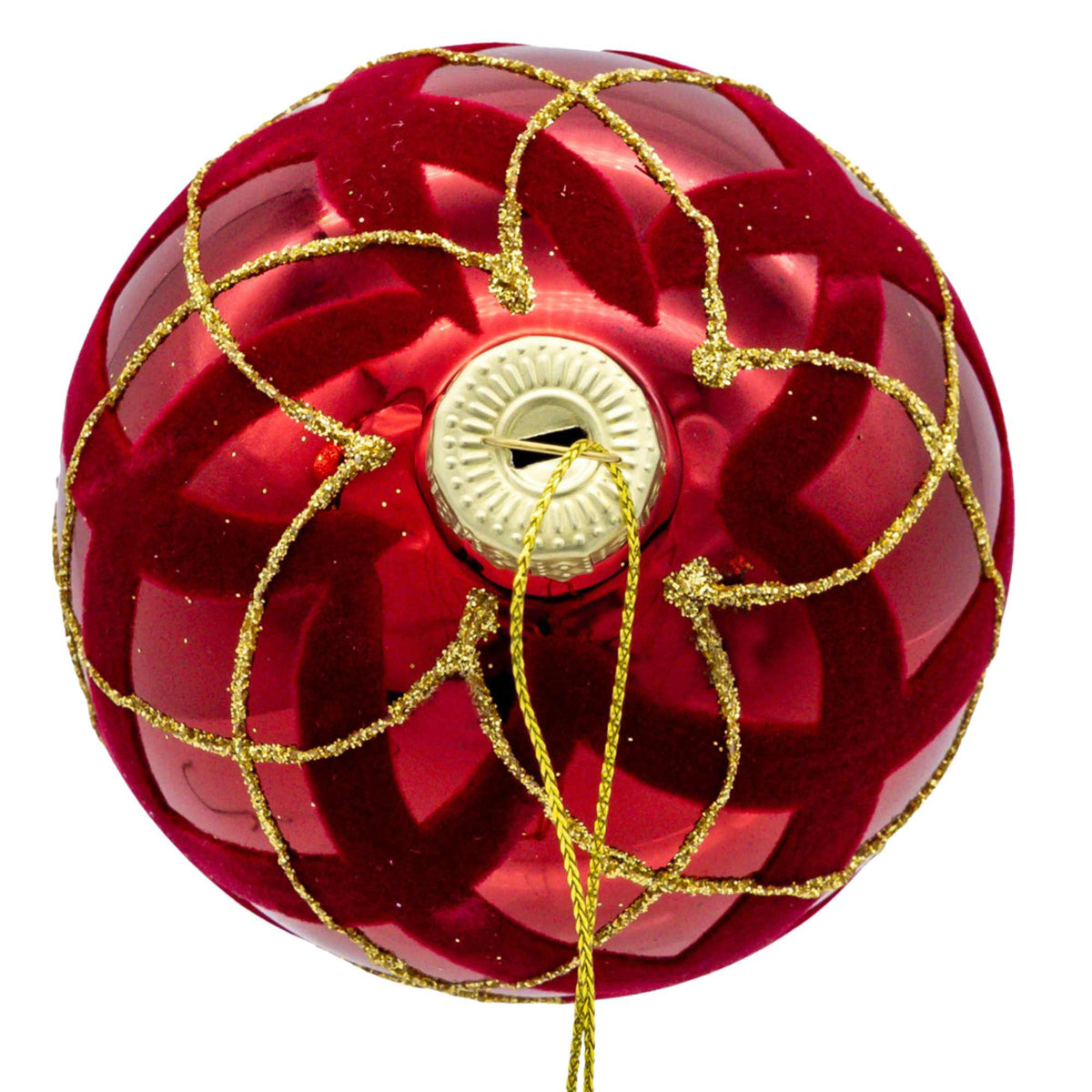 Kurt S. Adler Flocked Red With Gold Glittered Design Ball Ornaments, St/6 - - SBKGifts.com