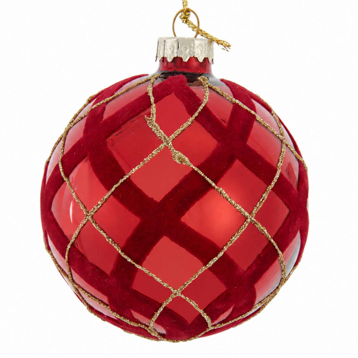 Kurt S. Adler Flocked Red With Gold Glittered Design Ball Ornaments, St/6 - - SBKGifts.com