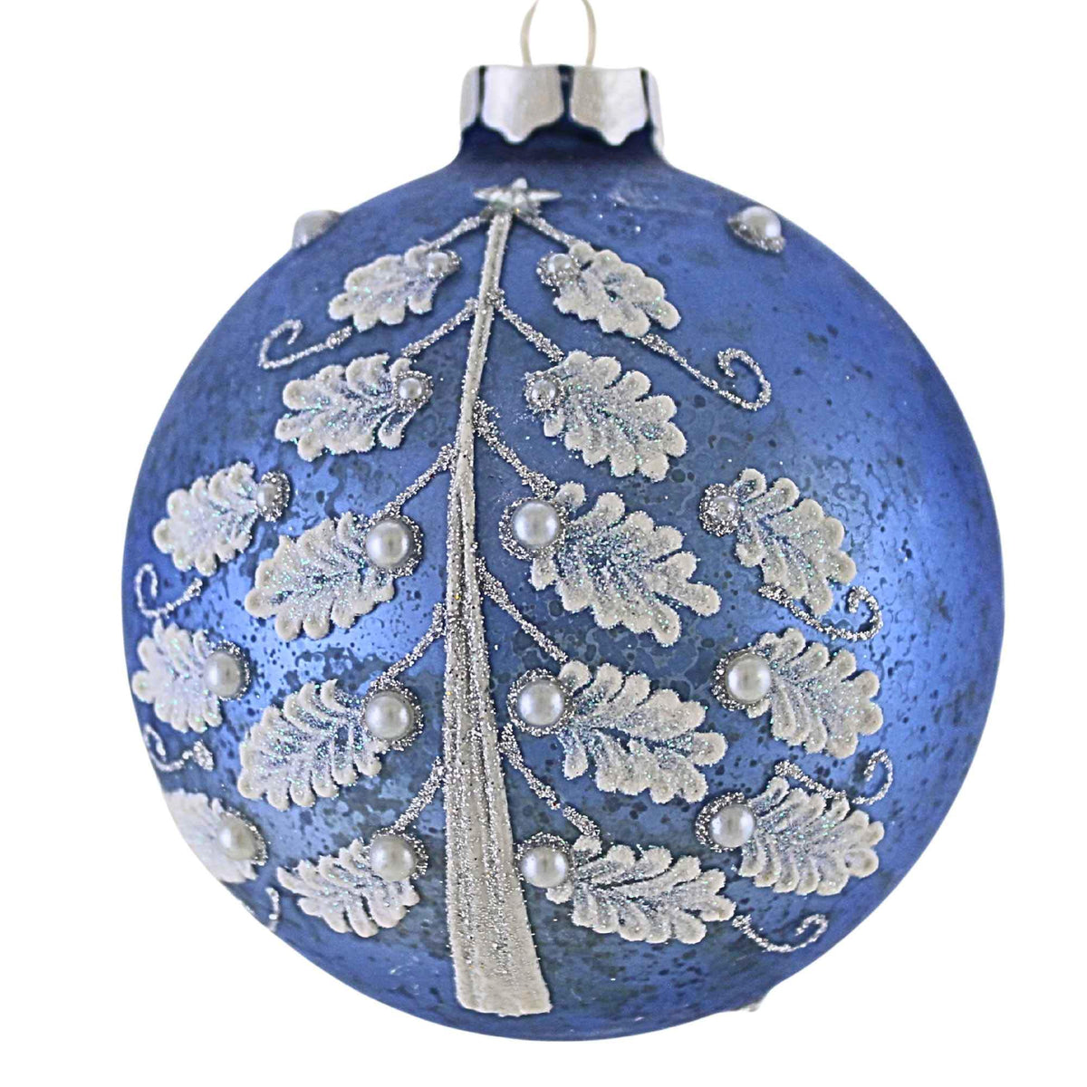 67645 Blue Ornament W/Tree & Pearls 139445