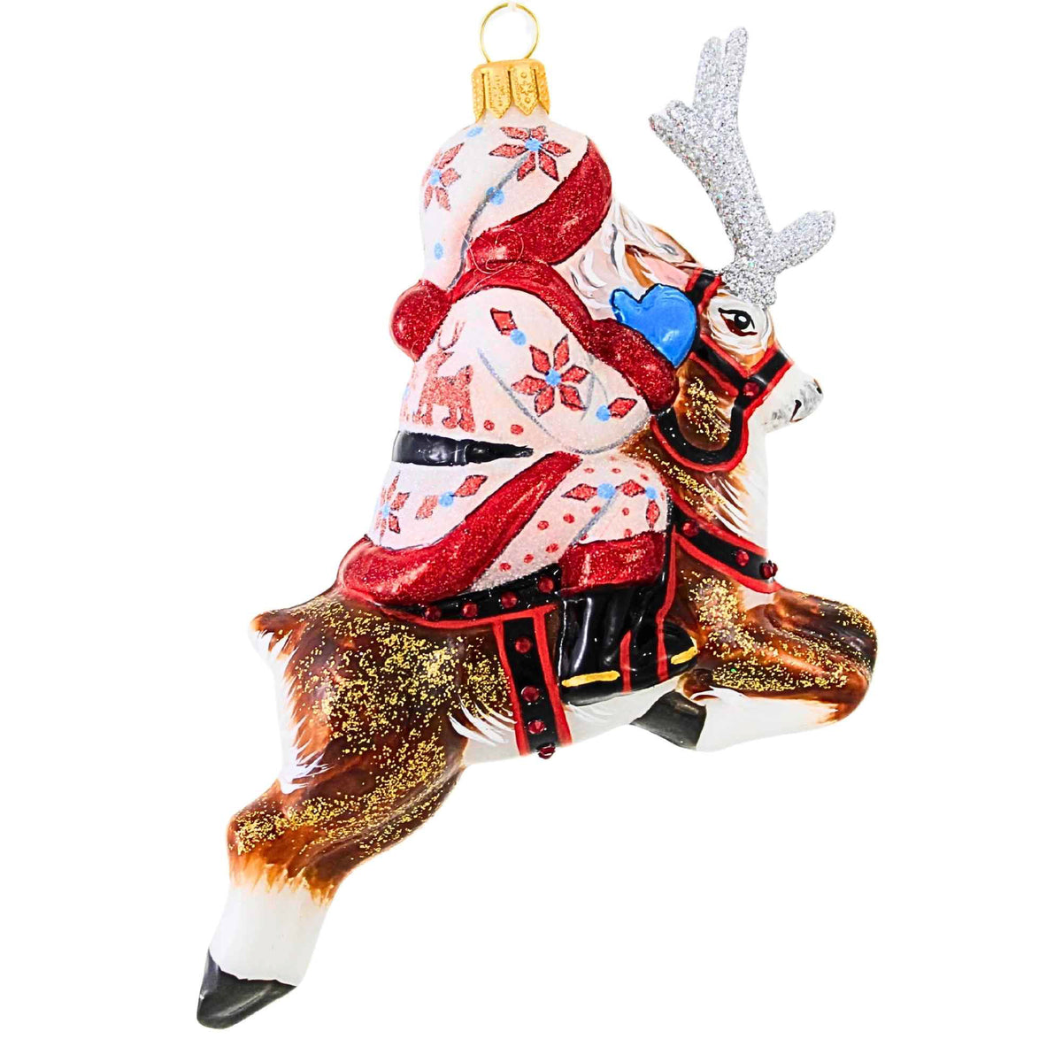 Metzler Bros. Poinsettia Santa On A Reindeer - - SBKGifts.com