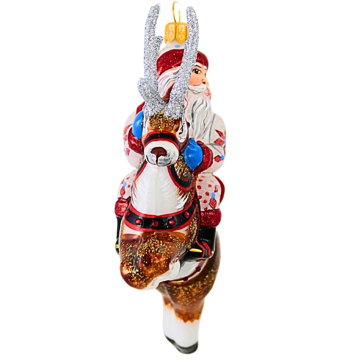 Metzler Bros. Poinsettia Santa On A Reindeer - - SBKGifts.com