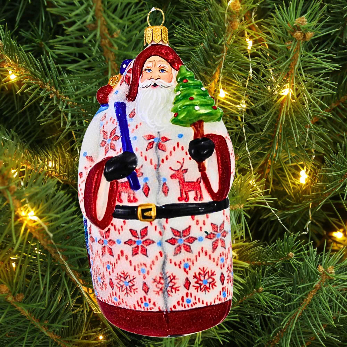 Metzler Bros. Santa In White And Red Coat With Christmas Tree - - SBKGifts.com