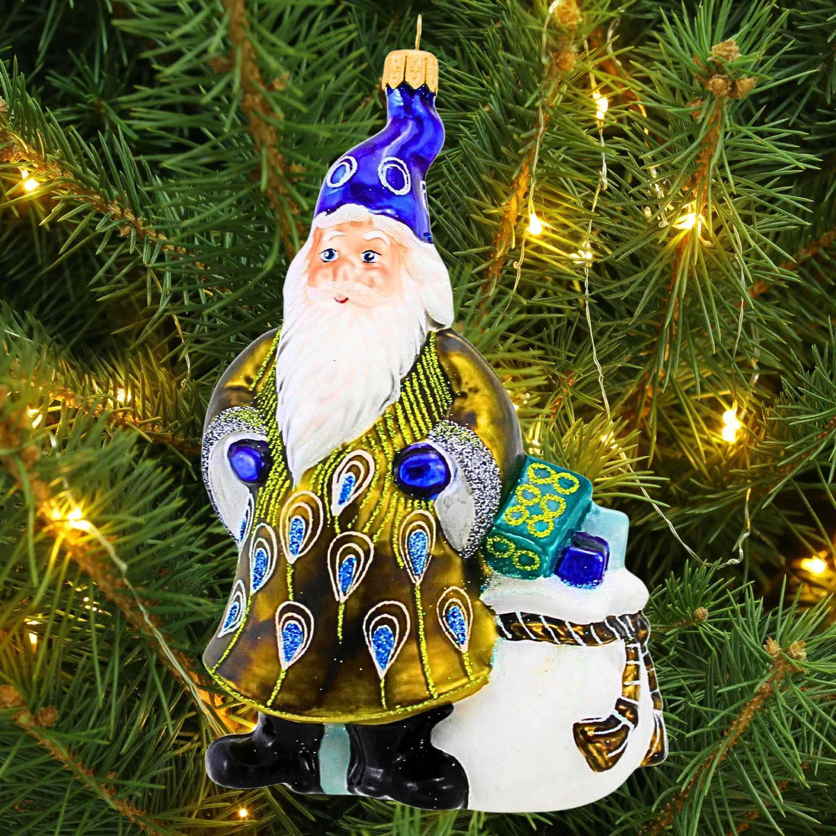 Metzler Bros. Peacock Coat Santa With Gifts - - SBKGifts.com