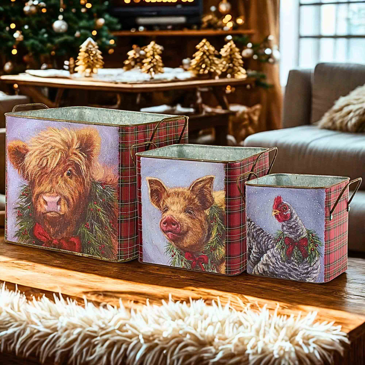 Primitives By Kathy Christmas Animal Bin Set - - SBKGifts.com