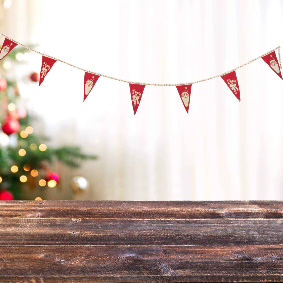Primitives By Kathy Santa And Candy Canes With Bell Pennant Banner - - SBKGifts.com