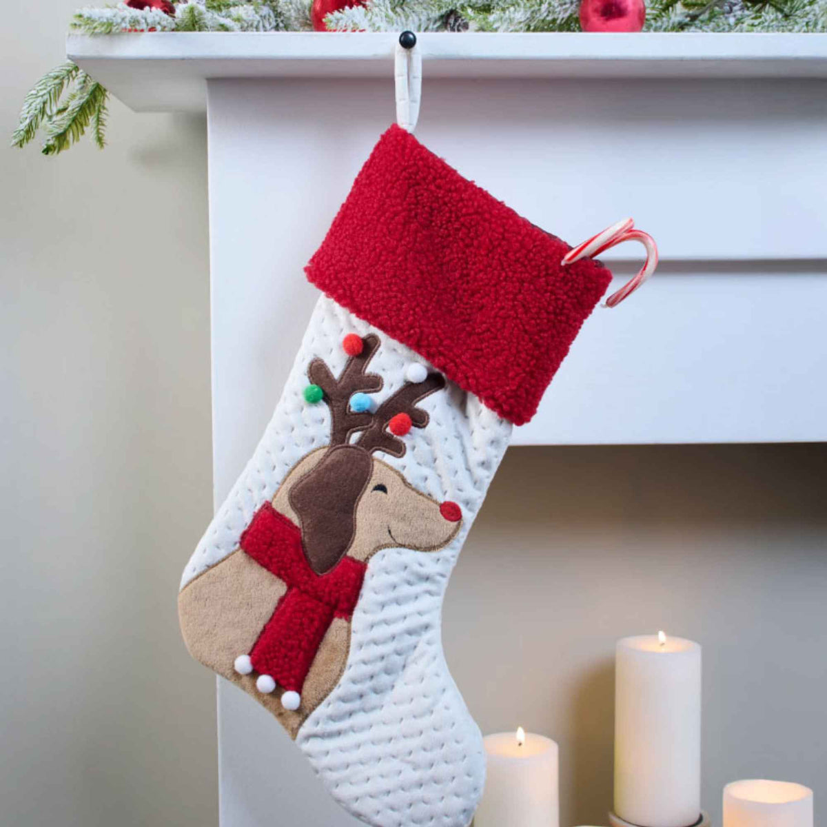 Primitives By Kathy Antlered Dog Stocking - - SBKGifts.com