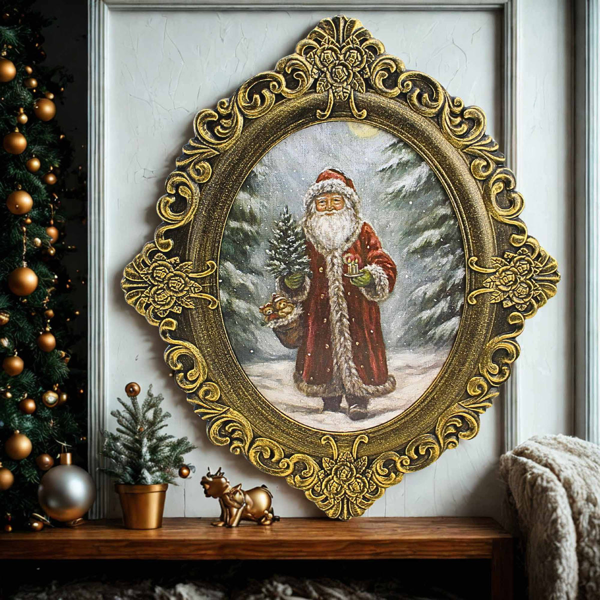 Primitives By Kathy Snowy Santa Framed Wall Art - - SBKGifts.com