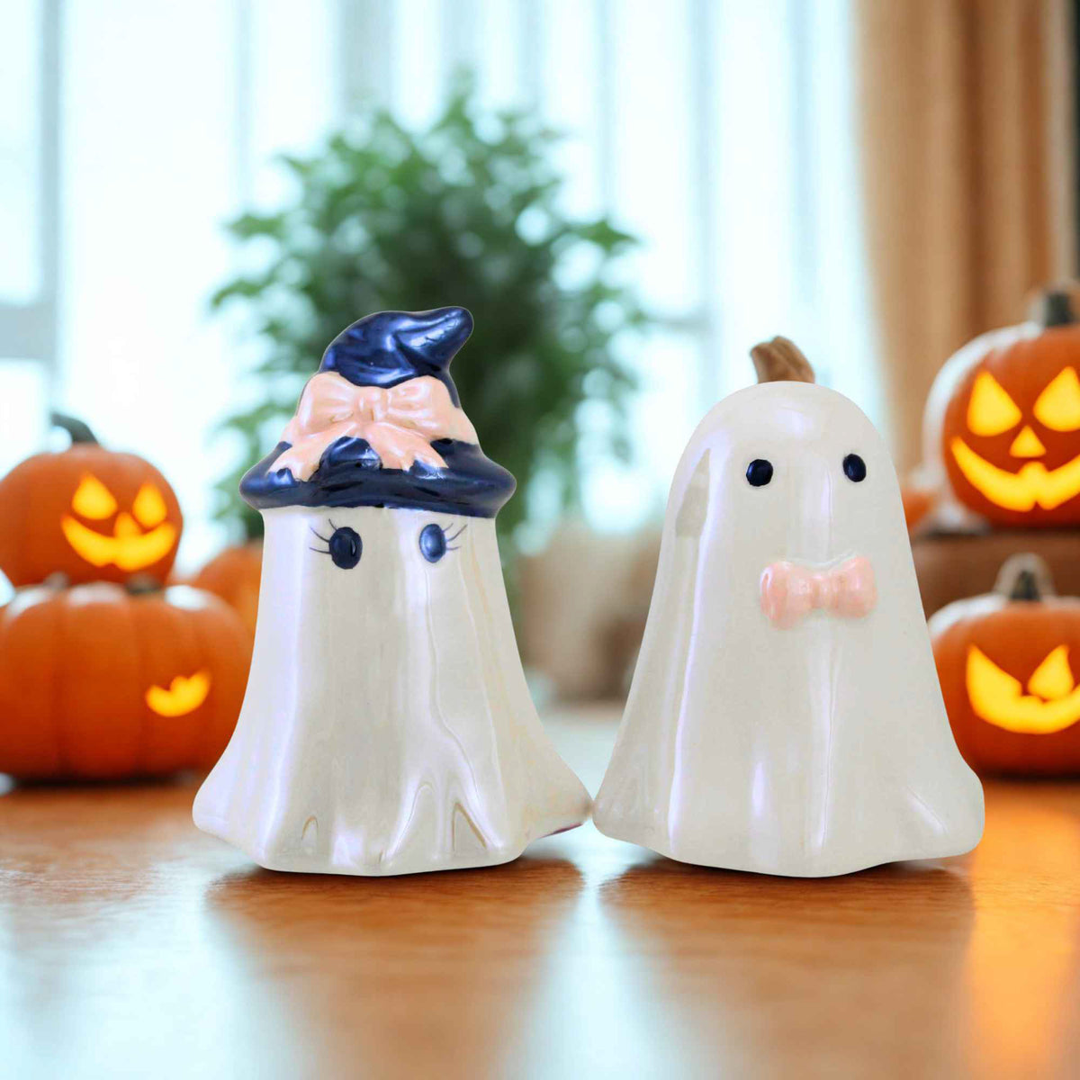 Transpac Pearlized Bow Tie Ghost Salt & Pepper Set - - SBKGifts.com