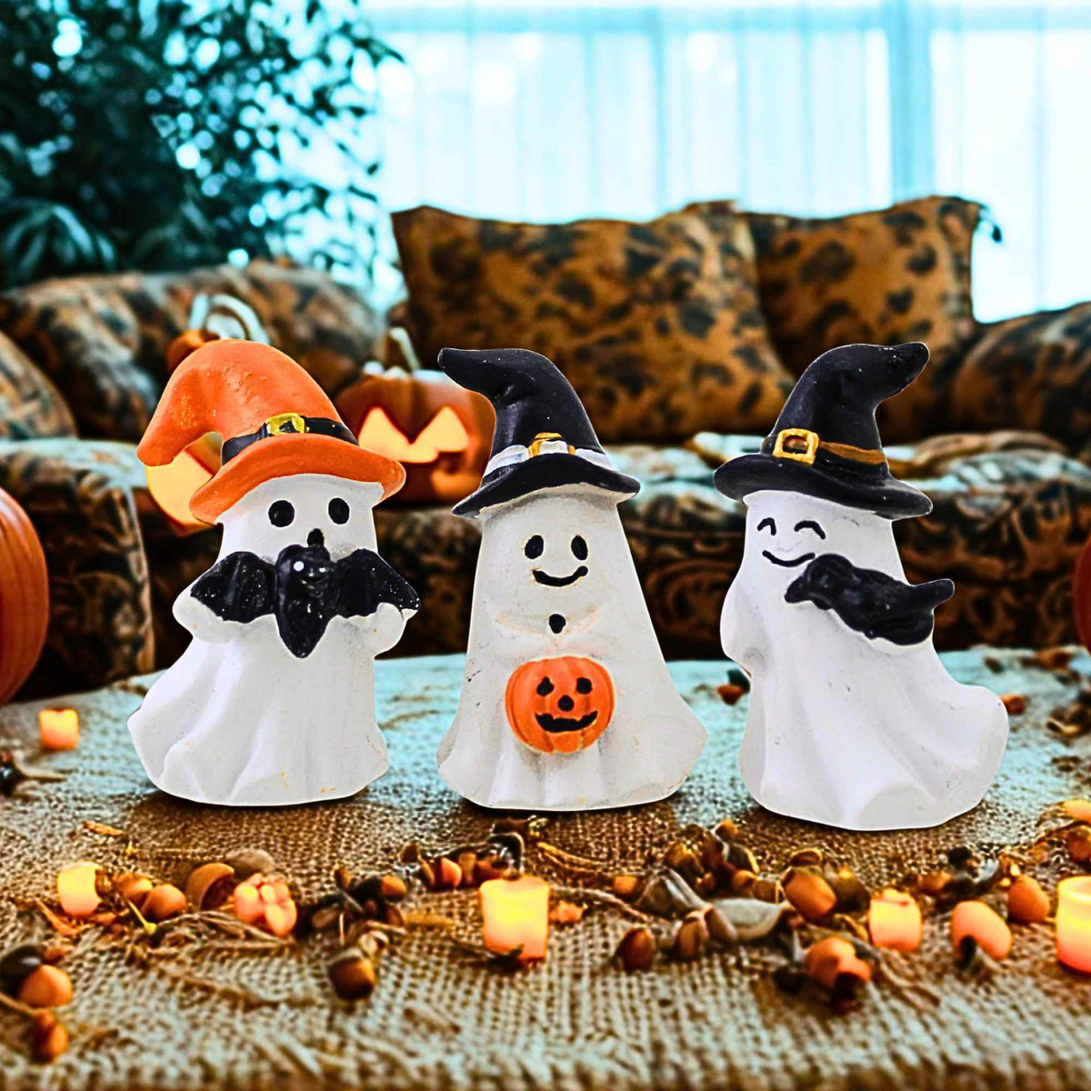 Transpac Resin Mini Ghosts With Hats - - SBKGifts.com