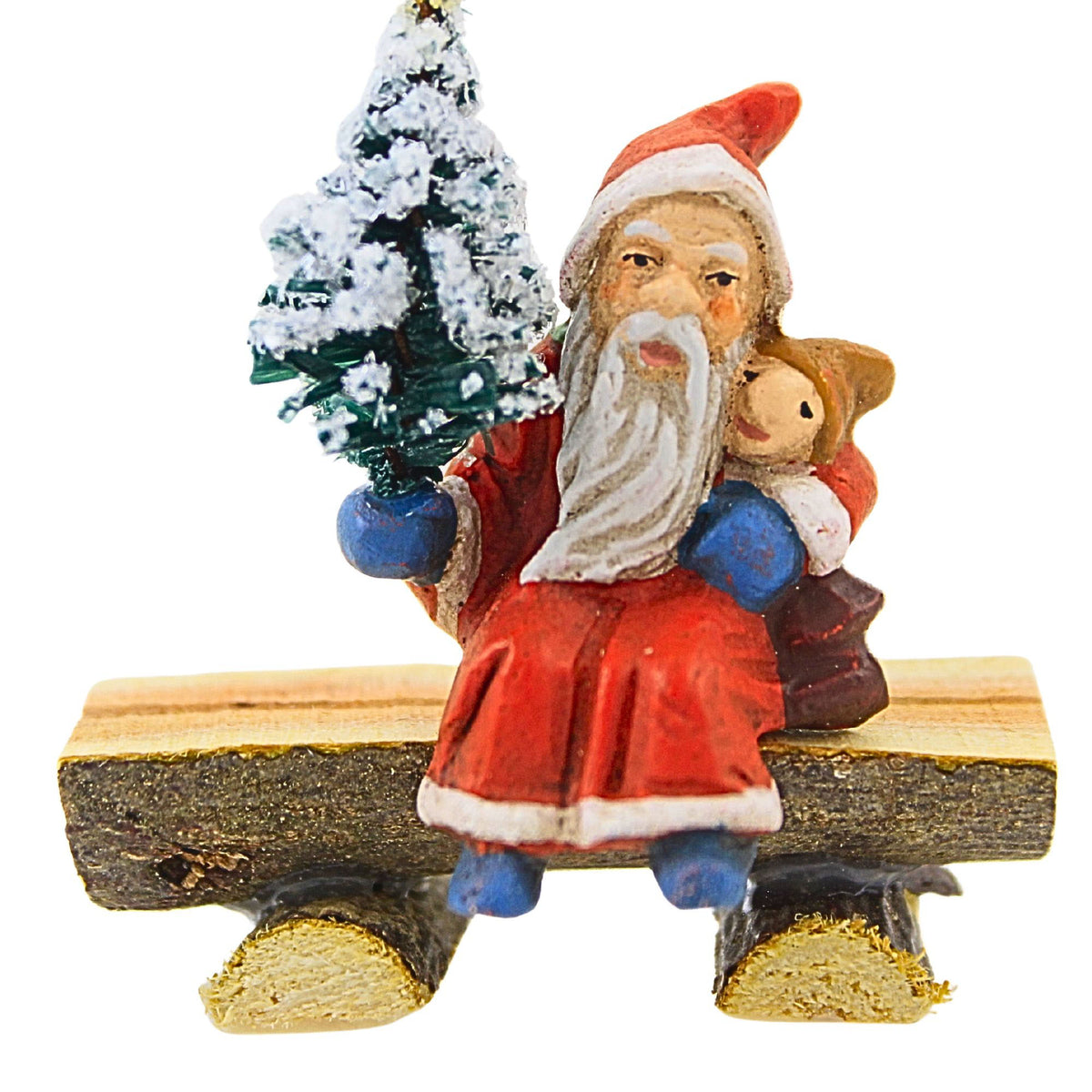 67802 Miniature Santa Sitting On Wooden Bench 6422