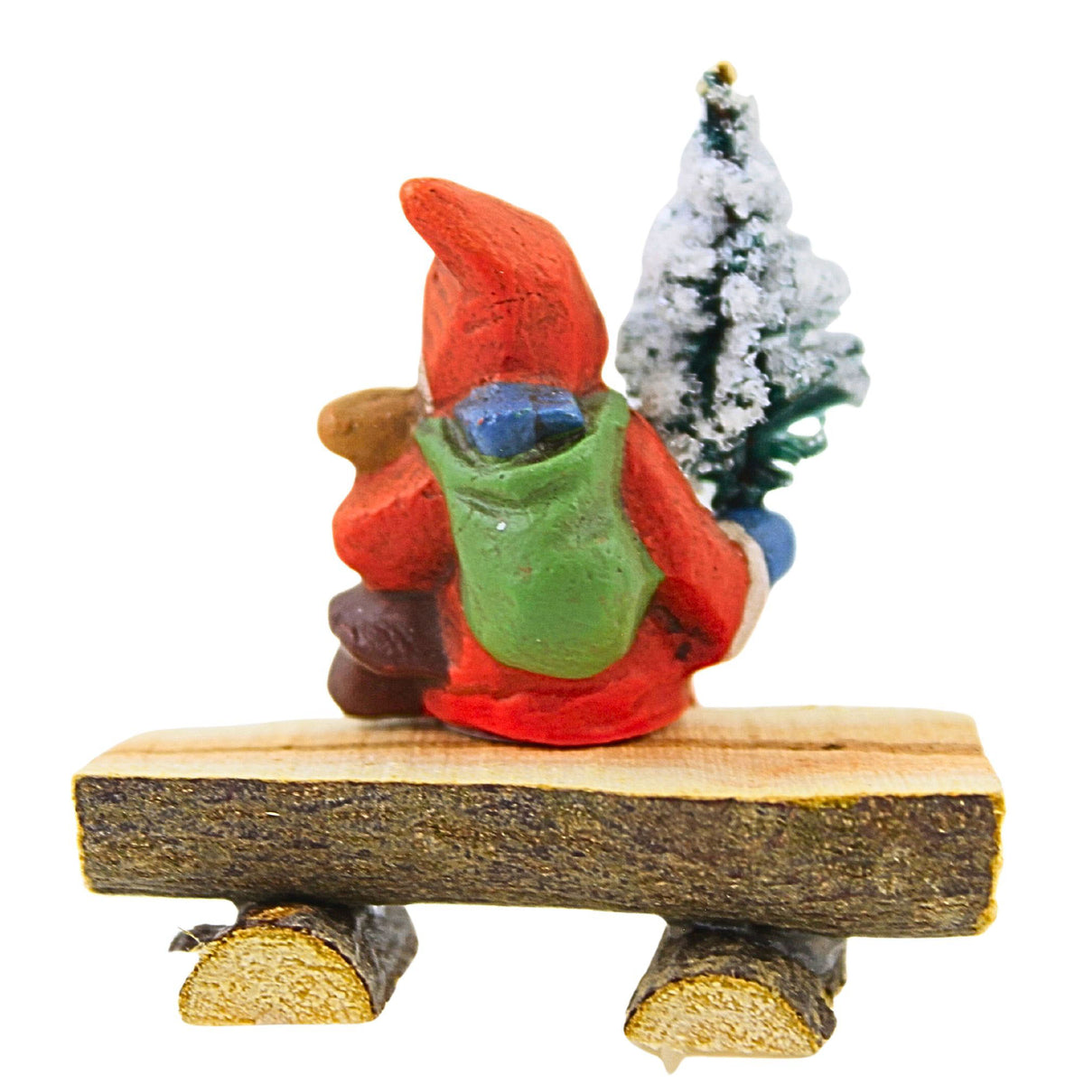 Marolin Miniature Santa Sitting On Wooden Bench - - SBKGifts.com
