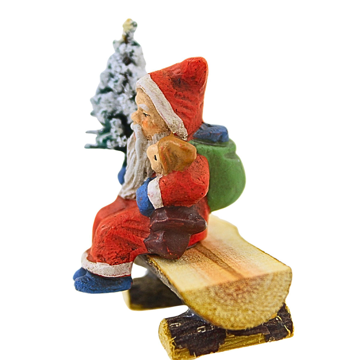 Marolin Miniature Santa Sitting On Wooden Bench - - SBKGifts.com