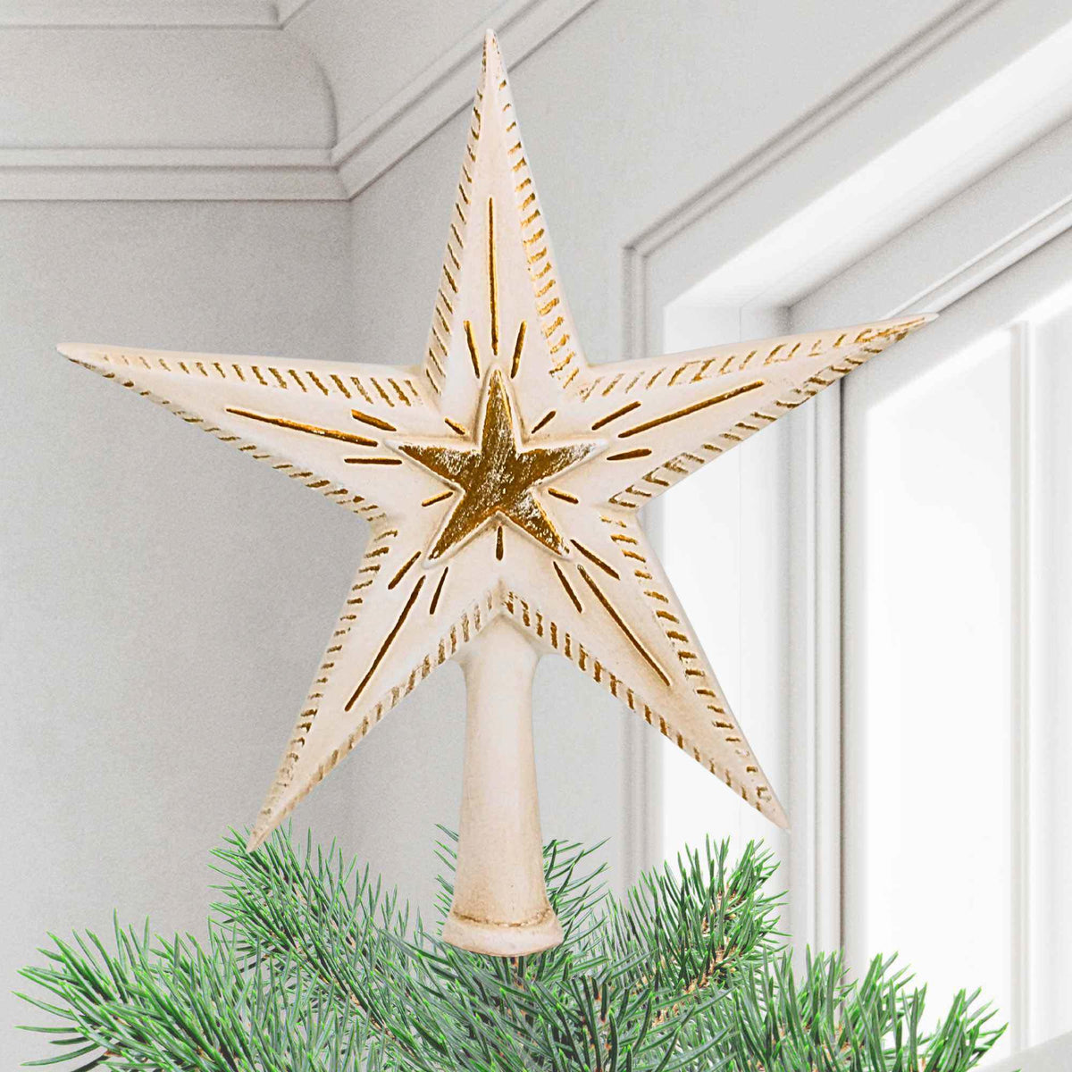 Marolin Binary Star Antique White Tree Topper - - SBKGifts.com