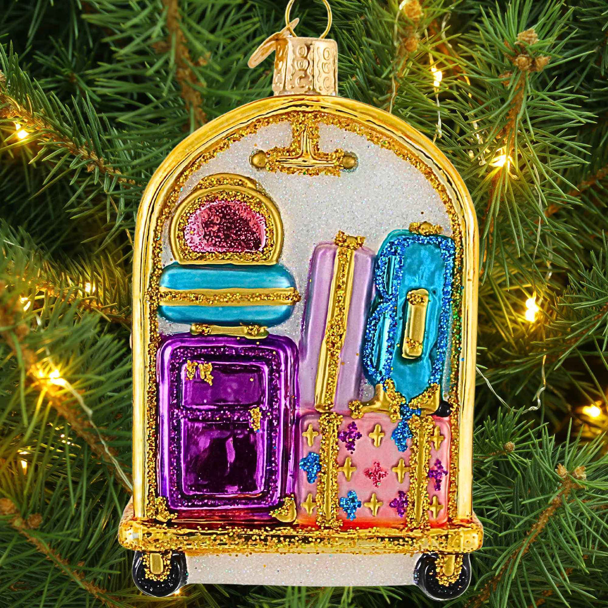 Old World Christmas Hotel Luggage Cart Ornament - - SBKGifts.com