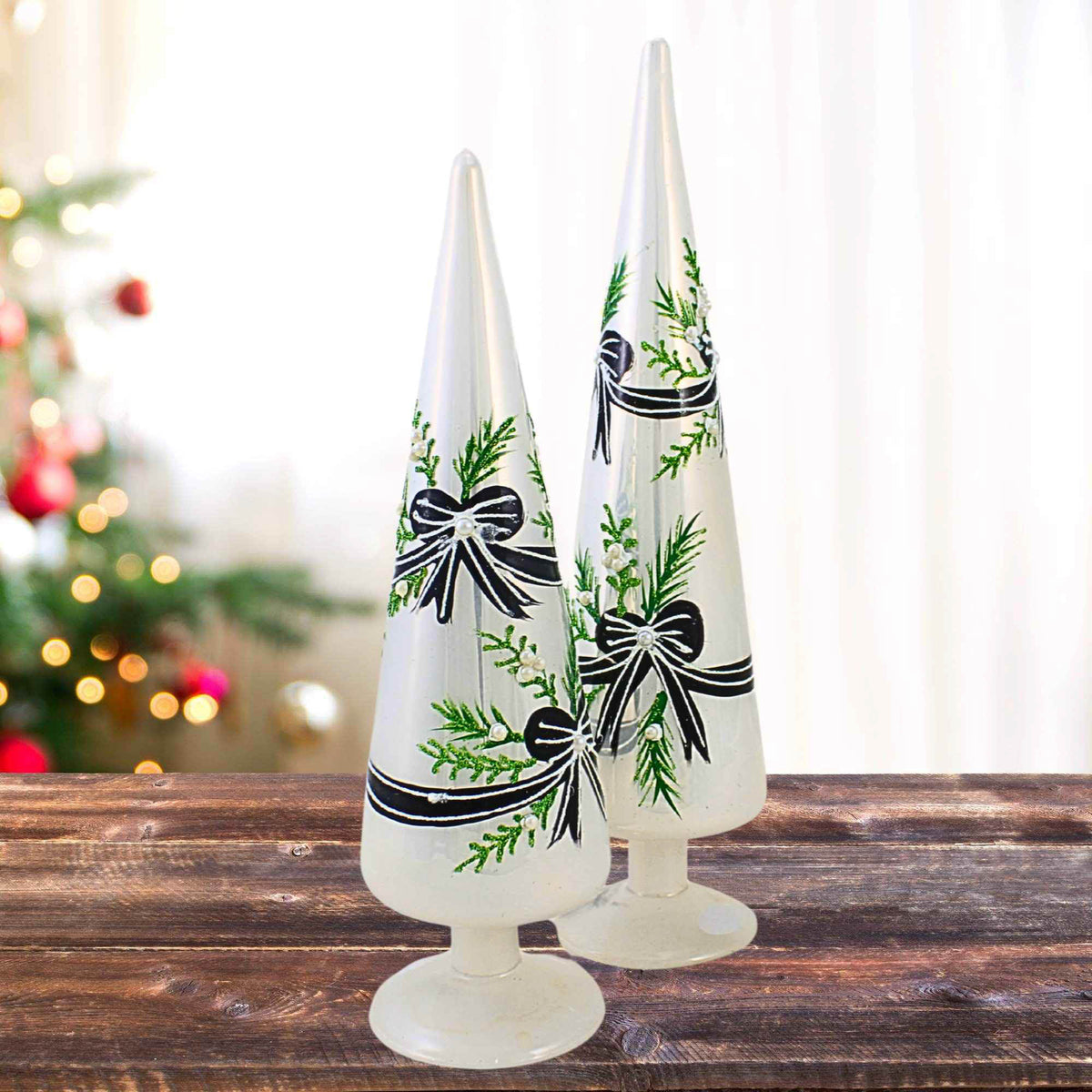 Raz Imports Black Bow Bunting Cone Trees - - SBKGifts.com