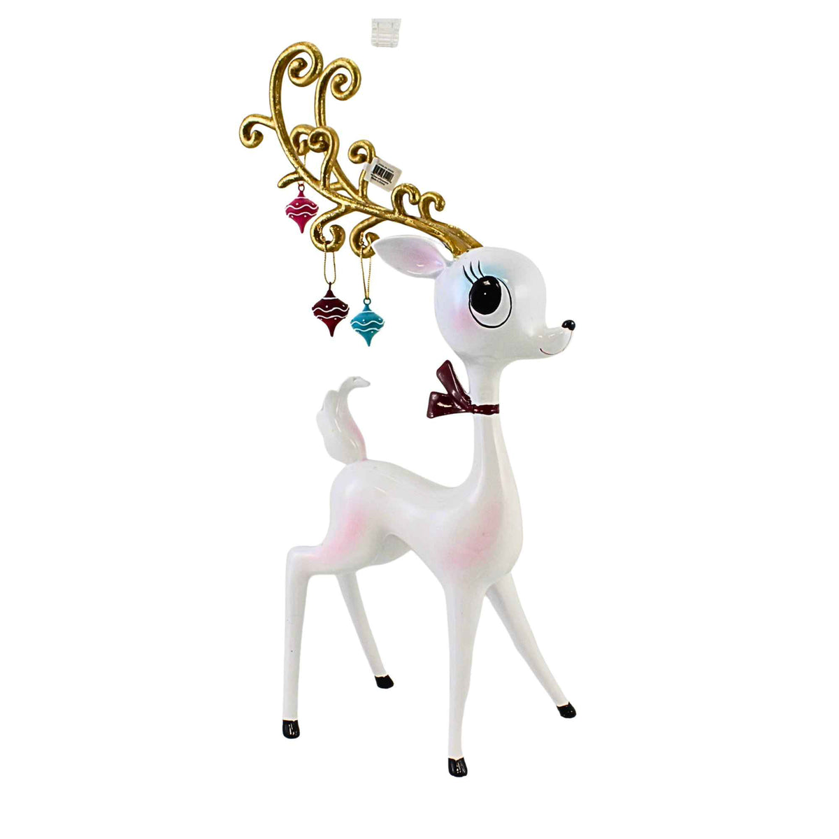 December Diamonds White Retro Deer With Ornaments - - SBKGifts.com