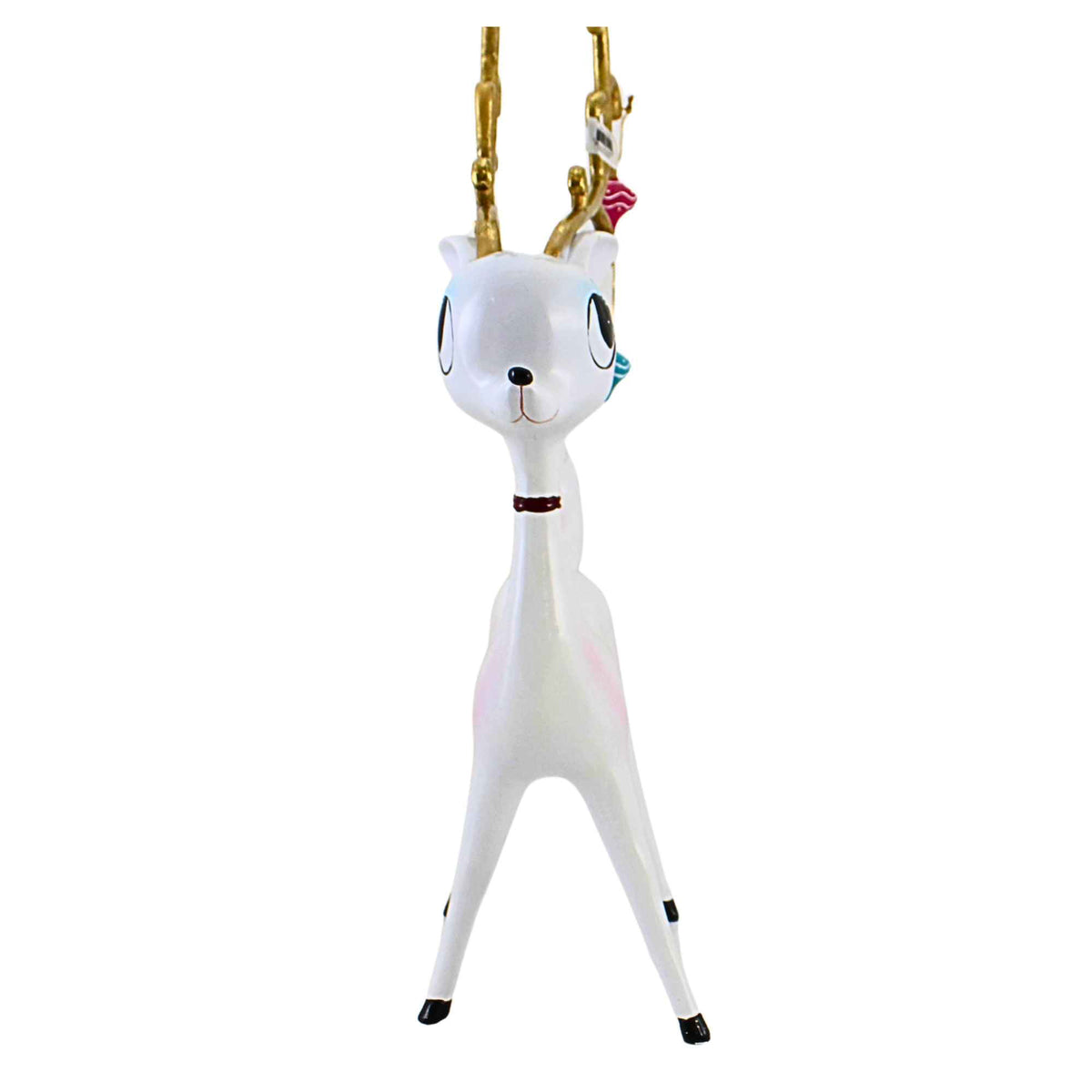 December Diamonds White Retro Deer With Ornaments - - SBKGifts.com