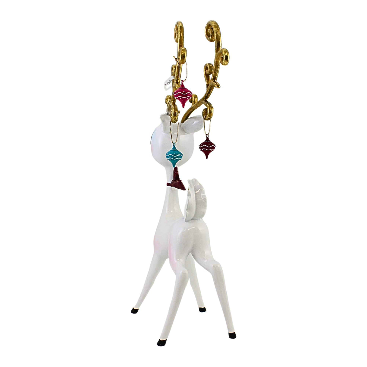 December Diamonds White Retro Deer With Ornaments - - SBKGifts.com