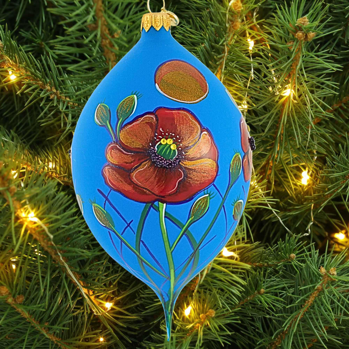 Glitter Lab Freeblown Drop With Poppies - - SBKGifts.com