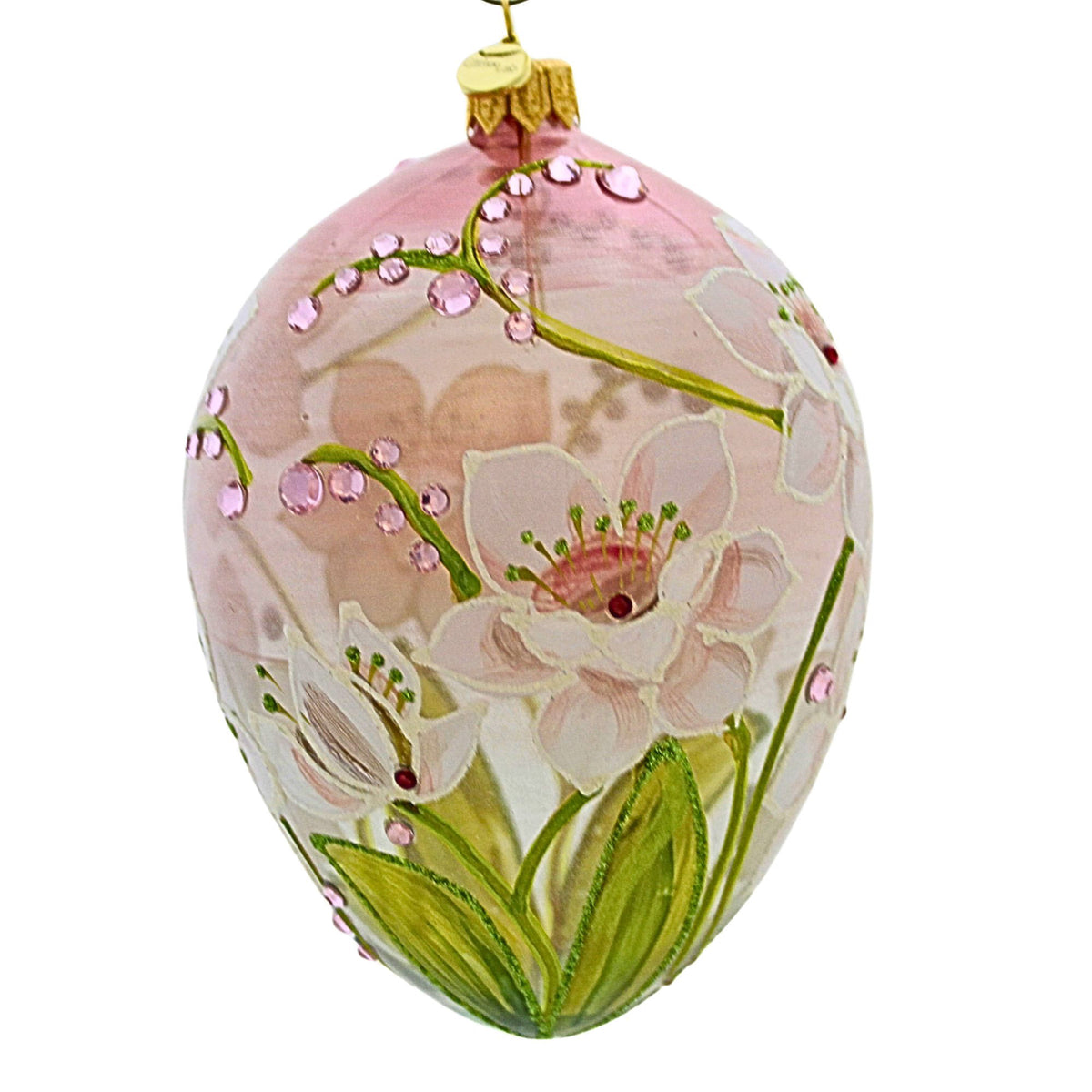 68063 White Flowers On Pink Translucent Egg 4021RWK