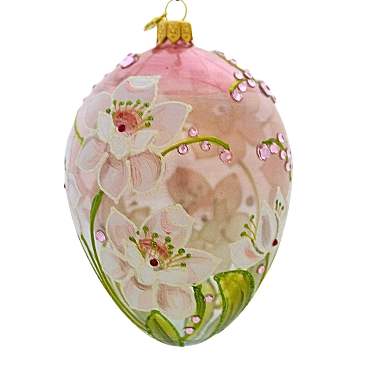 Glitter Lab White Flowers On Pink Translucent Egg - - SBKGifts.com