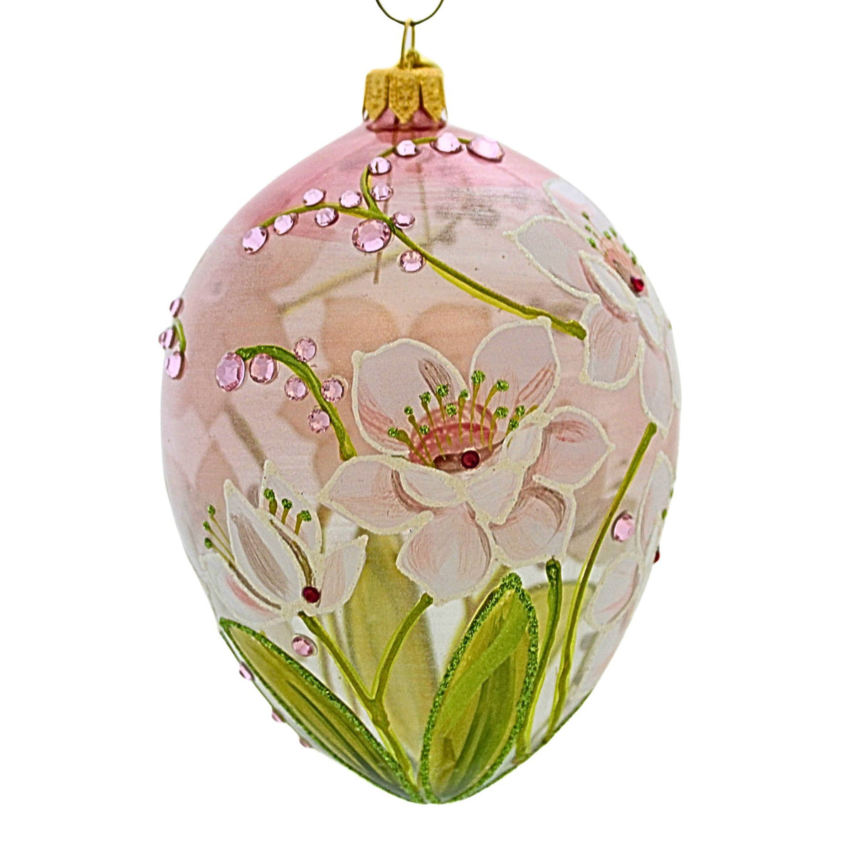 Glitter Lab White Flowers On Pink Translucent Egg - - SBKGifts.com