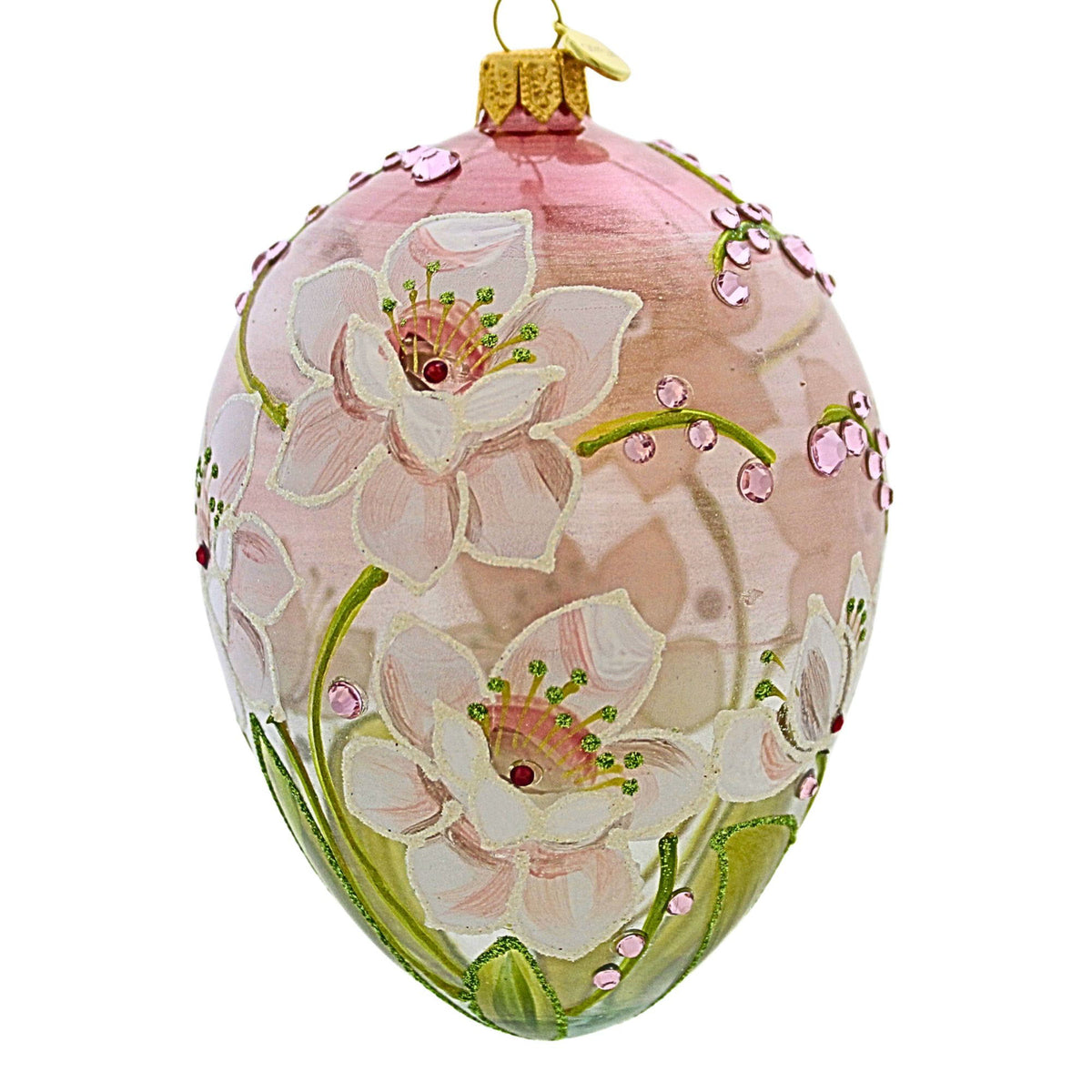 Glitter Lab White Flowers On Pink Translucent Egg - - SBKGifts.com