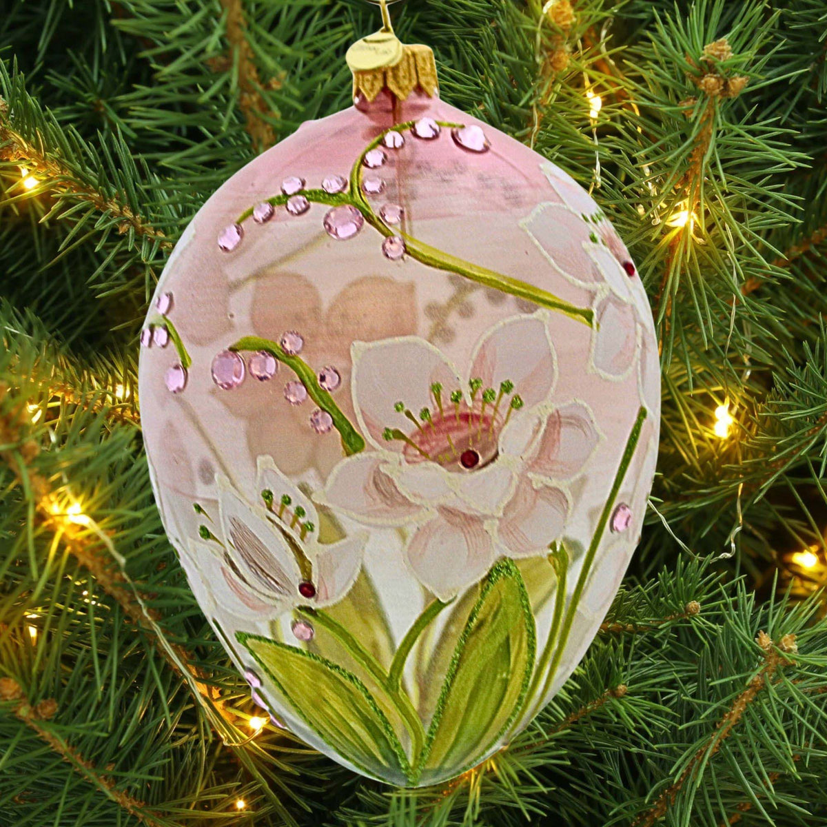 Glitter Lab White Flowers On Pink Translucent Egg - - SBKGifts.com