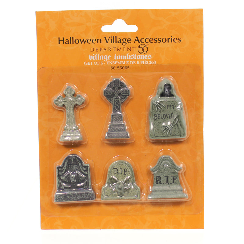 Department 56 Villages Tombstones - One Set Of Six Tombstone Accessories 2 Inch, Resin - Halloween 53065 (6806)