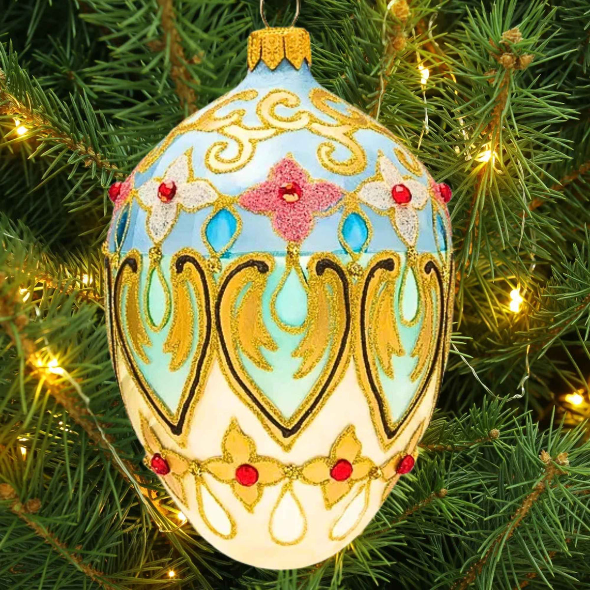 Miss Christmas Florentine Blue  & Gold Faberge - - SBKGifts.com