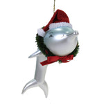De Carlini Dolphin With Santa Hat Glass Christmas Italian  Ornament A5155m (7366)