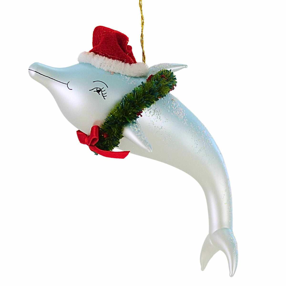 De Carlini Italian Ornaments Dolphin With Santa Hat - - SBKGifts.com