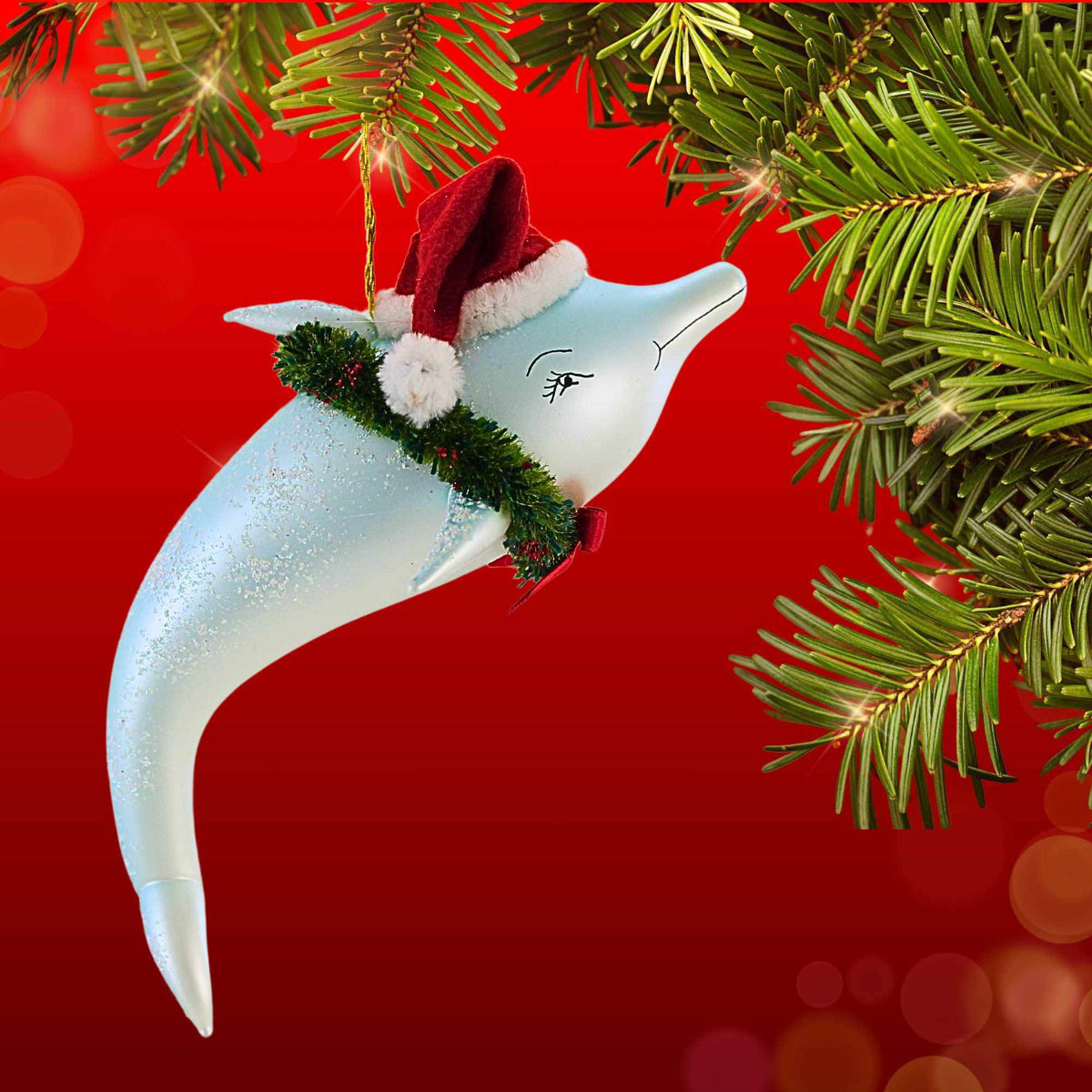 De Carlini Italian Ornaments Dolphin With Santa Hat - - SBKGifts.com