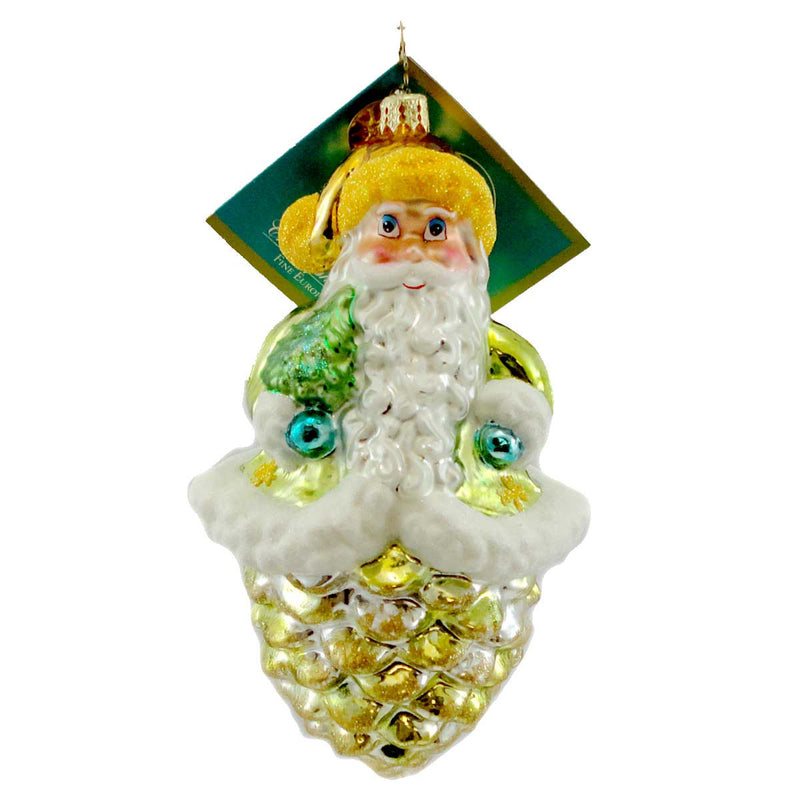 Christopher Radko Lucky Cone Curls Blown Glass Ornament Pinecone Santa (815)