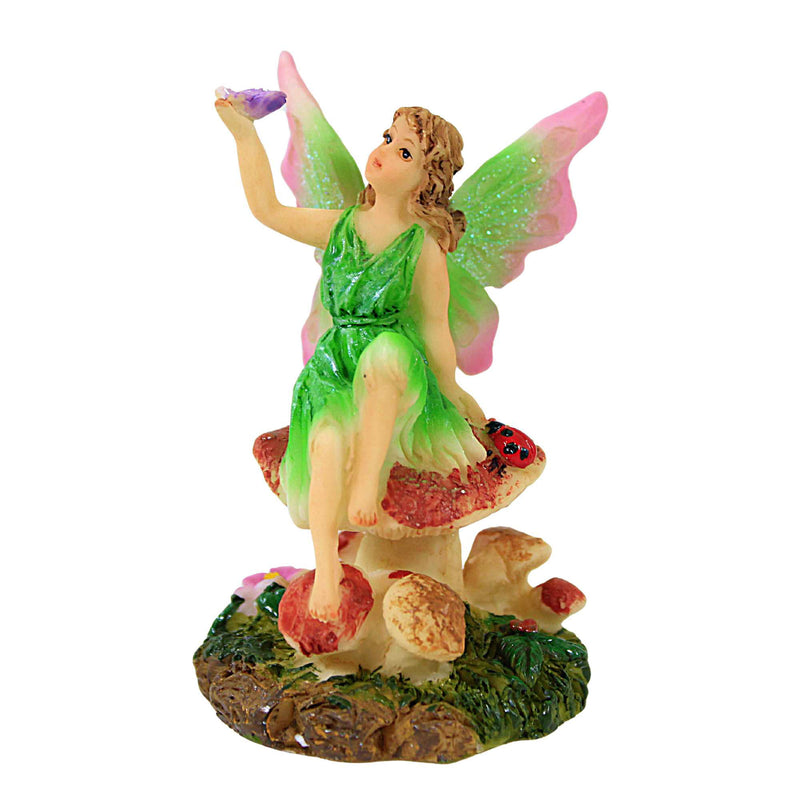 Craftoutlet.Com Green Sitting Fairy - One Figurine 3.75 Inch, Resin - Wings Myth Mushroom 91005 Green (8188)