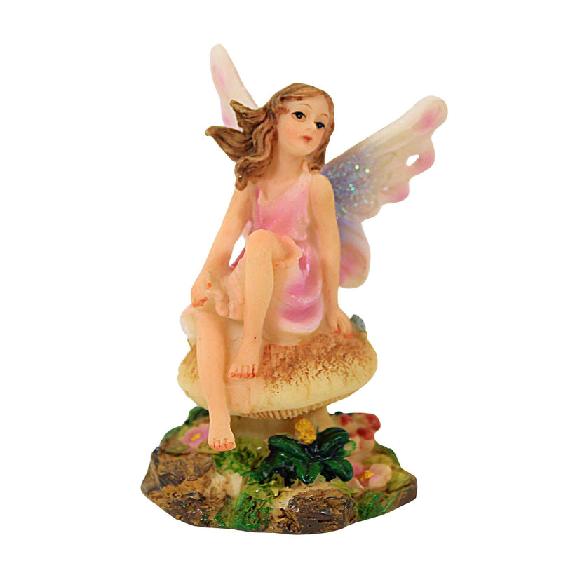Craftoutlet.Com Pink Sitting Fairy - One Figurine 3.75 Inch, Resin - Wings Myth Mushroom 91005 Pink (8189)